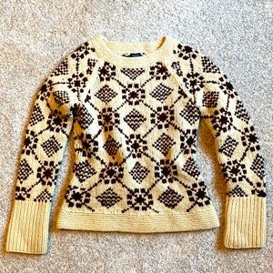 Vintage Y2K American Eagle hand knit alpine lambswool cream and brown sweater